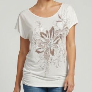 Y2K Miss Me White boho fairy Floral Embellished Tee